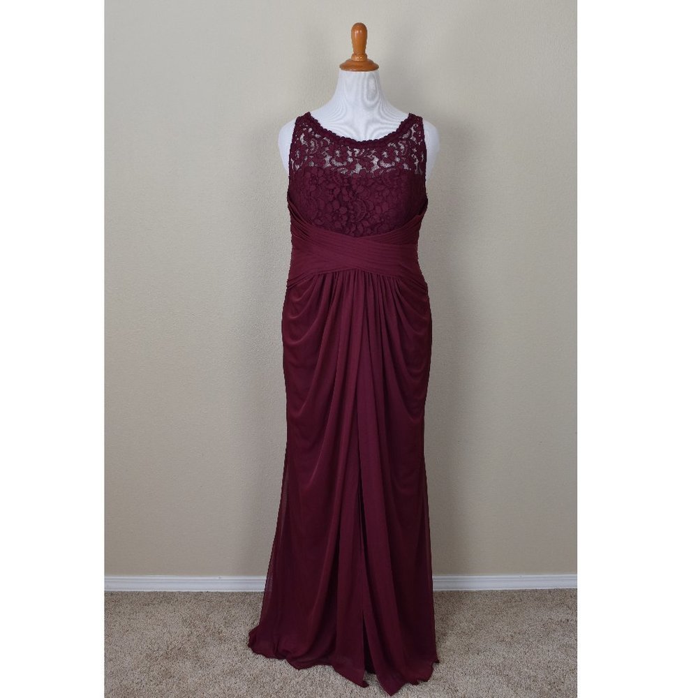 David's Bridal WINE Long Lace Mesh Dress 16